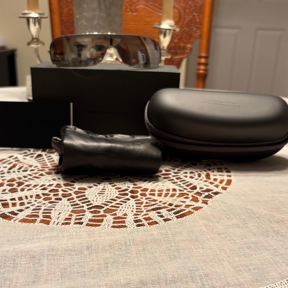 Gently used Kim Kardashian West Carolina Lemke SILVER Sunglasses with Case